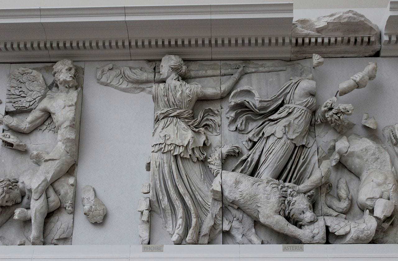 cornice of pergamon showing phoebe and asteria