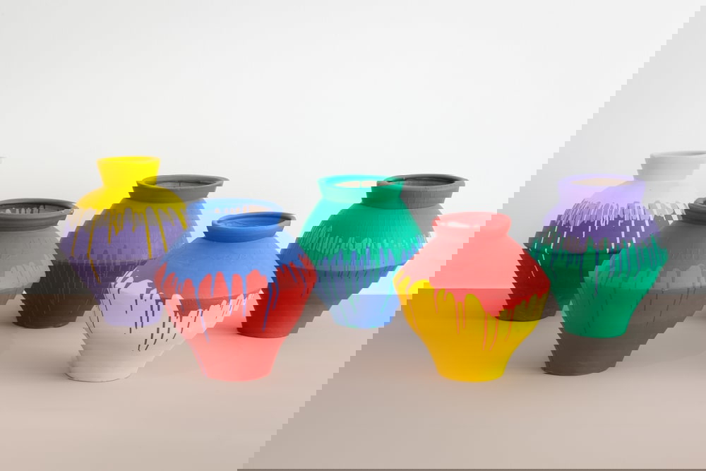 Ai Weiwei, collection of colored vases, 2006, for a discussion see SFMOMA