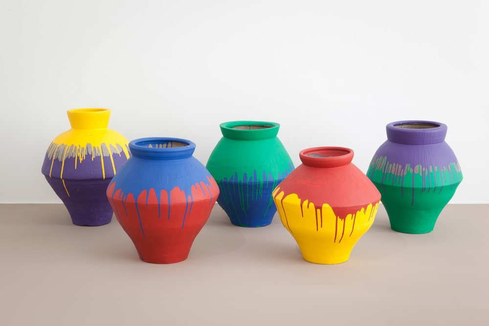 Ai Weiwei, collection of colored vases, 2006, for a discussion see SFMOMA