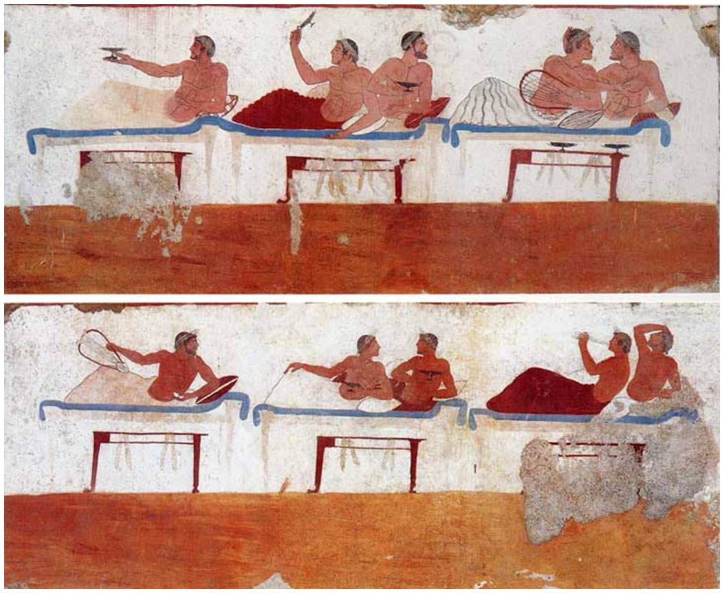 Greek wall painting known as the Tomb of the Diver, depicting pederastic scenes at a symposium, Brown University