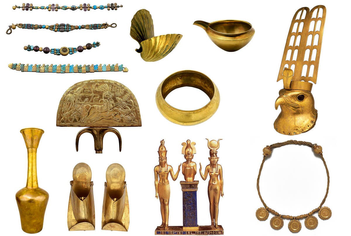 Egyptian gold artifacts and jewelry