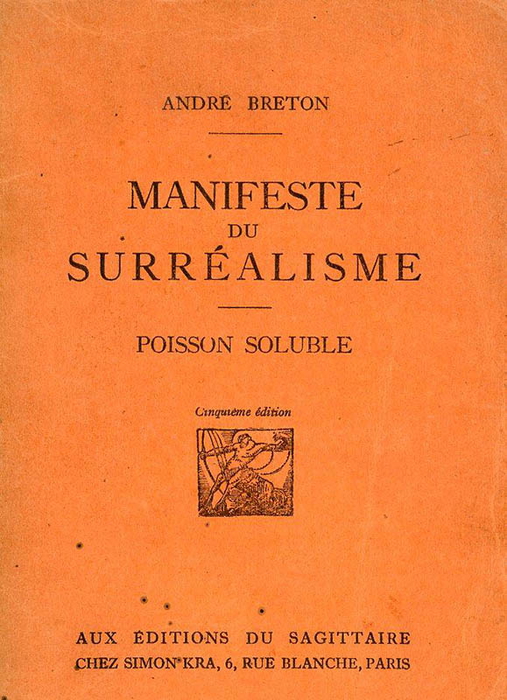 Cover of The Manifesto of Surrealism by André Breton for Surrealist artists