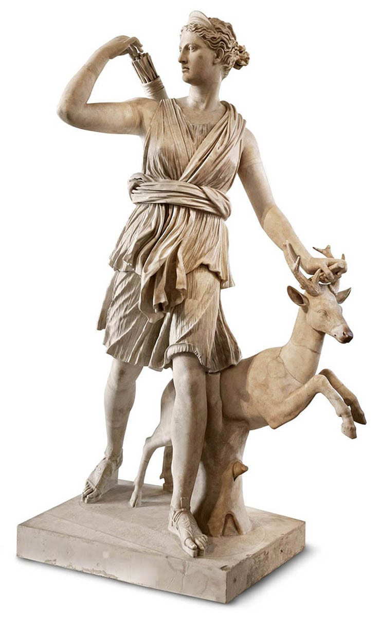 Artemis statue, Roman copy of a 4th-century BC Greek bronze statue, via Louvre Museum