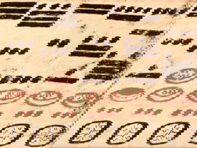 Zero signs (in red) from page 43b of the Dresden Codex, via famsi.org