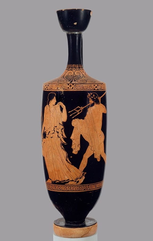 Attic Lekythos depicting Poseidon pursuing Amymone