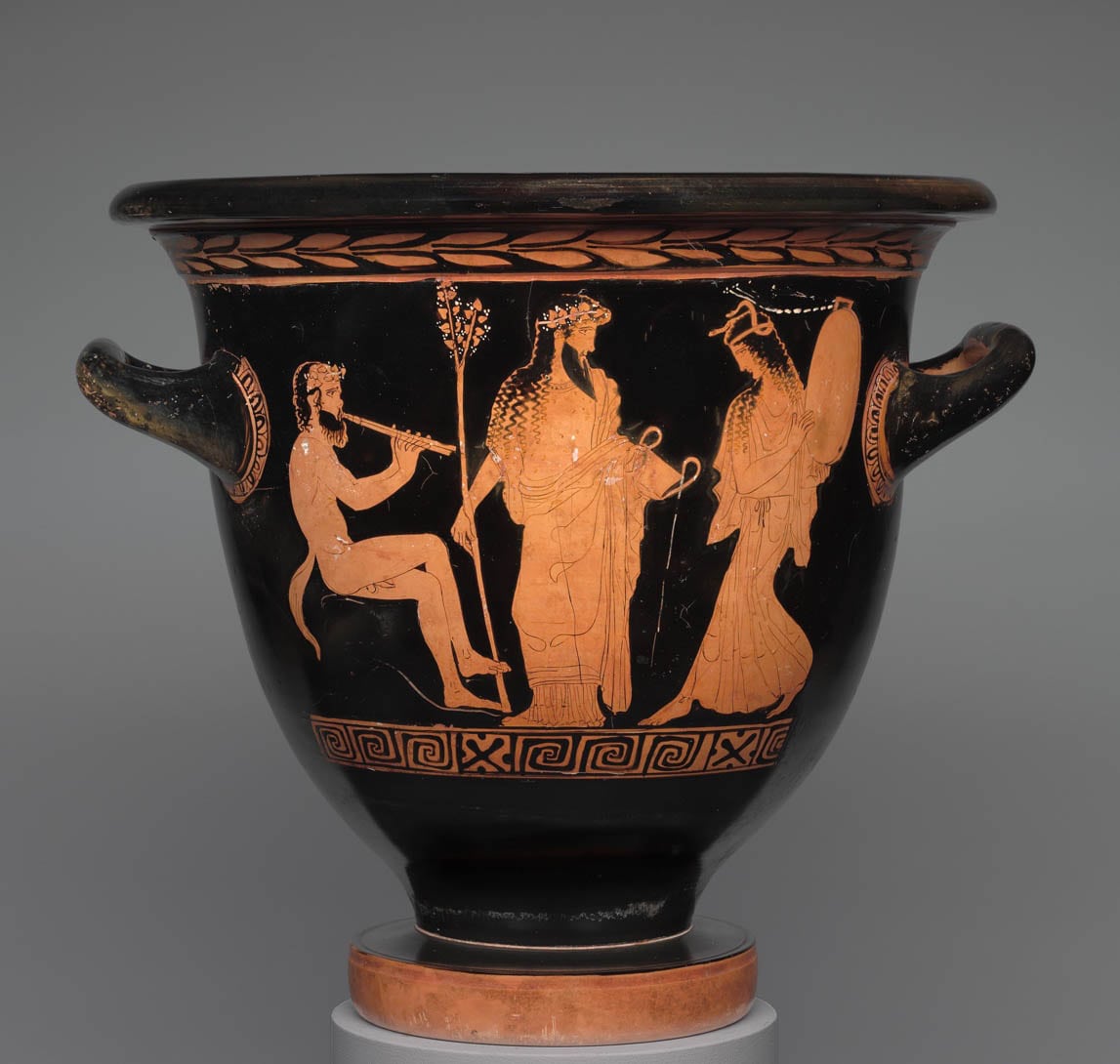 Bell Krater depicting Dionysus with a Satyr