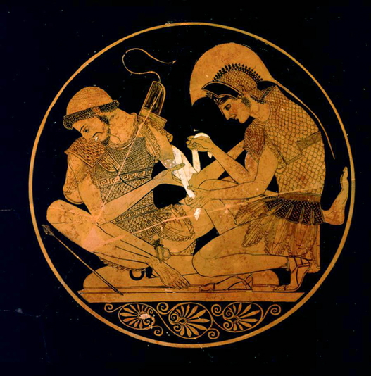Achilles bandaging Patroclus’ wounds