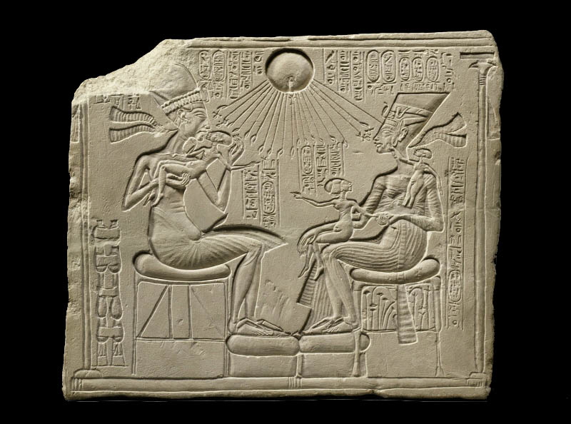 Akhenaten, Nefertiri and three daughters beneath the Aten, House Altar, Neues Museum, Berlin