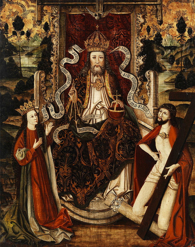 God the Father on a throne, with the Virgin Mary and Jesus, Westphalia, Germany, late 15th century, via Biblical Studies