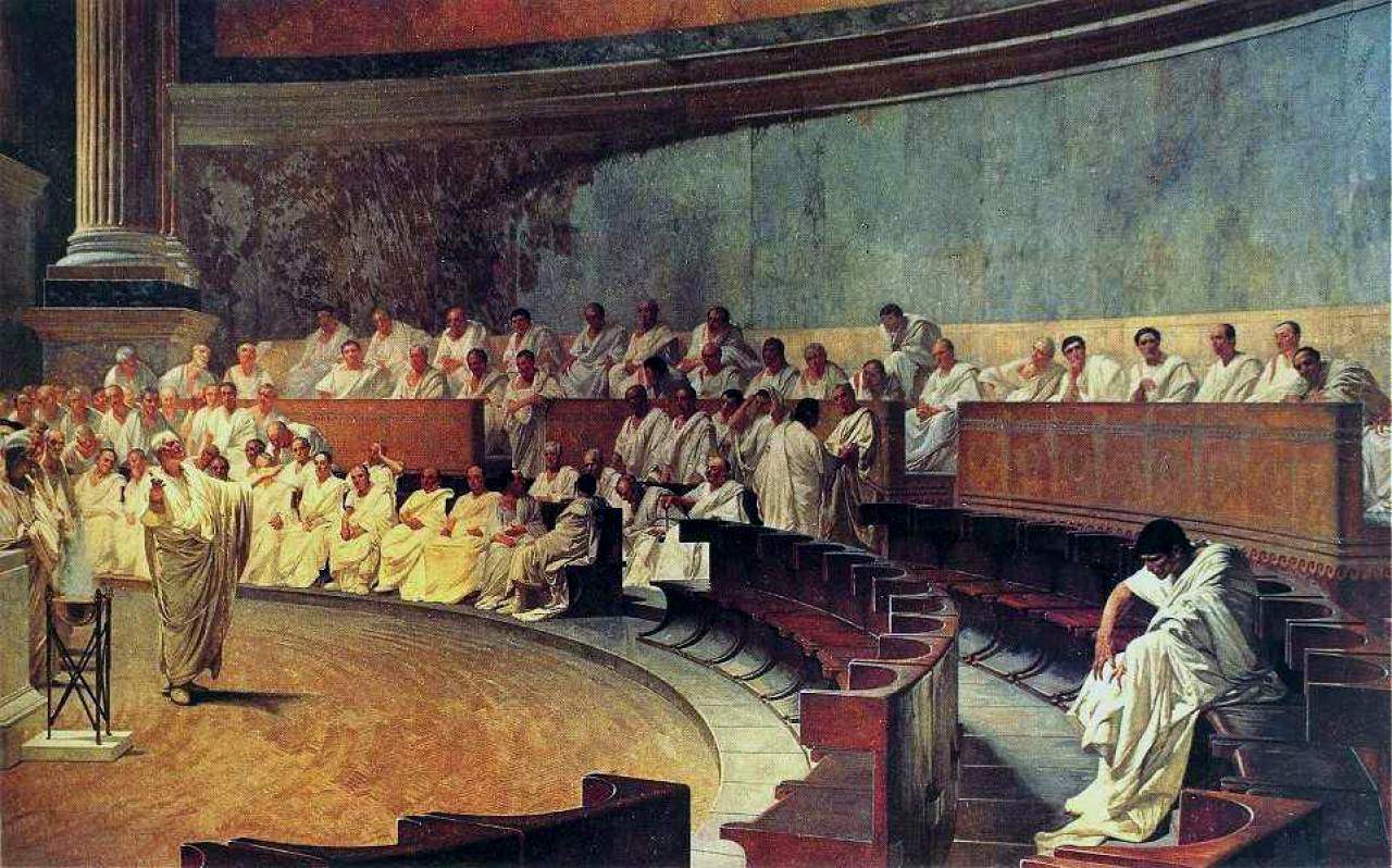 Painting showing Cicero giving a speech