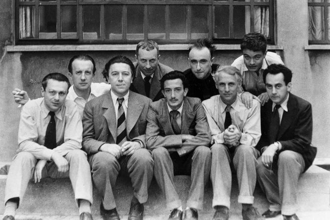 Paris Surrealist Artists, from left; Tristan Tzara, Paul Éluard, André Breton, Max Ernst, Salvador Dalí, Yves Tanguy, Jean Arp, René Crevel and Man Ray