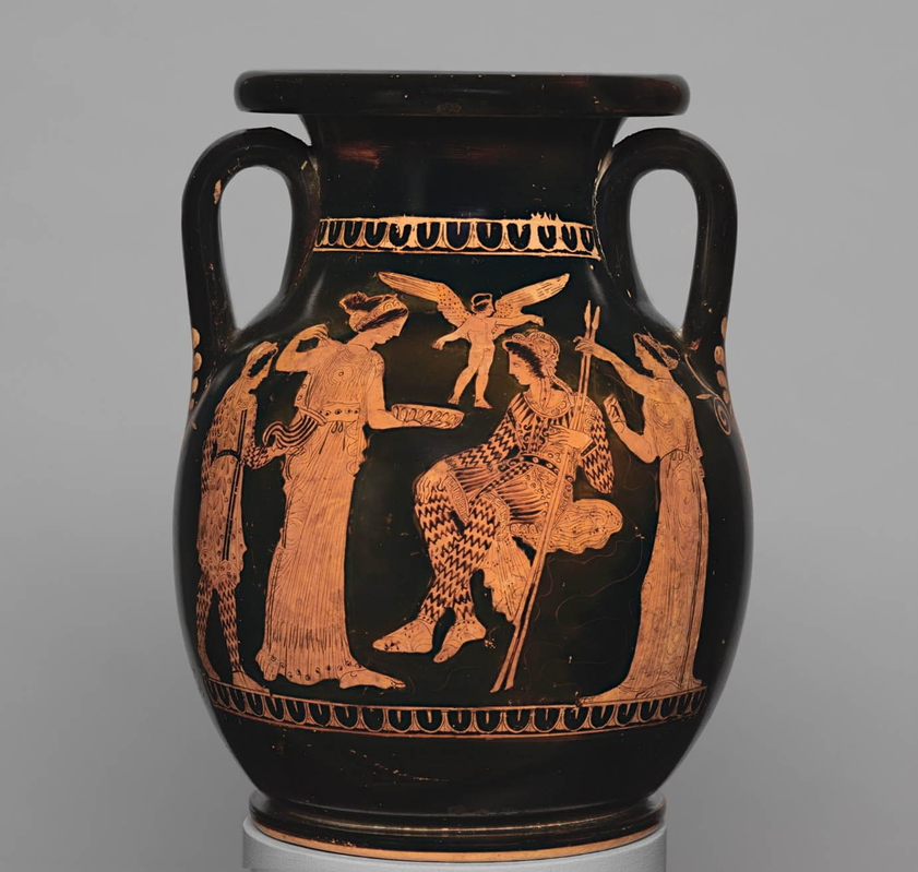 Red-figure pelike depicting Paris and Helen, 5th century BC, via Harvard Art Museum