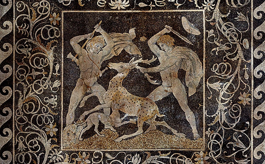 The emblem of the Stag Hunt mosaic