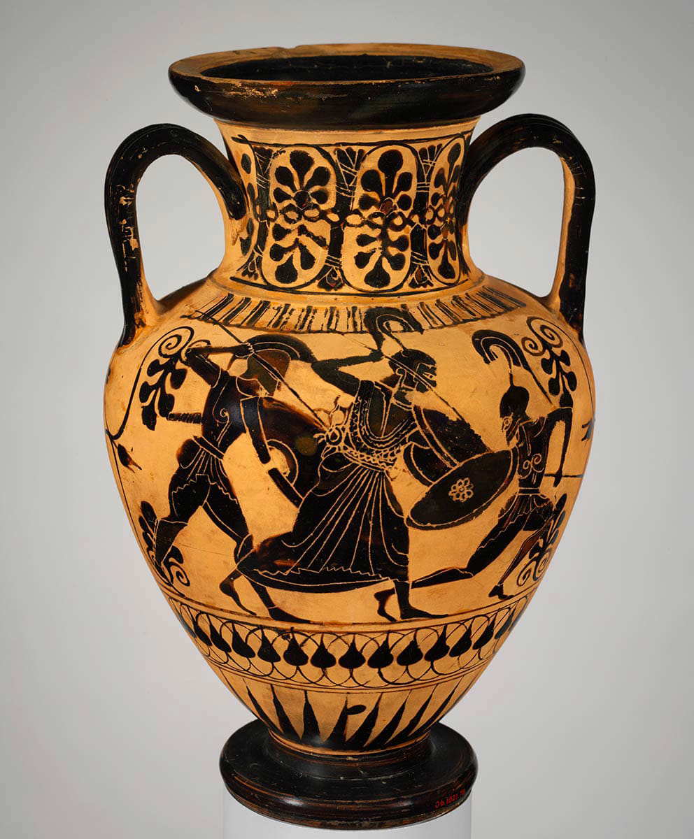 black figure vase athena battle