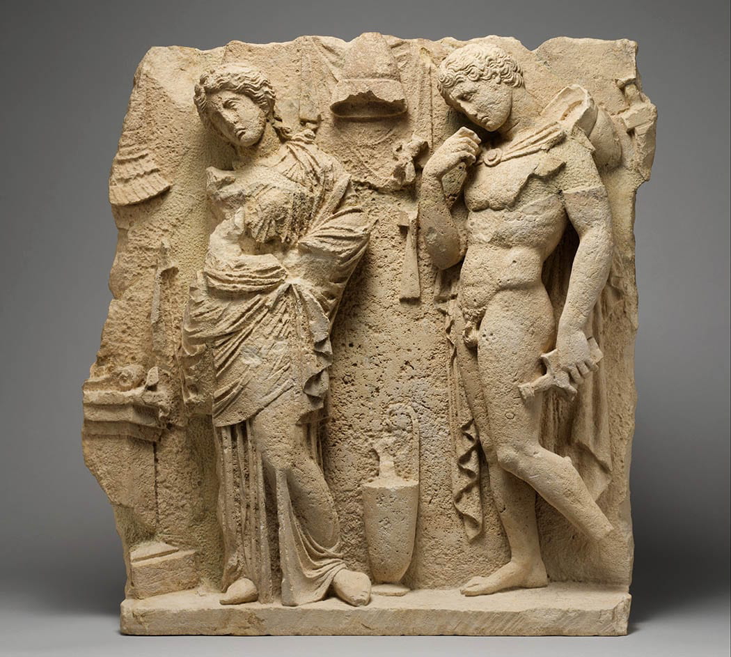 funerary relief italian limestone