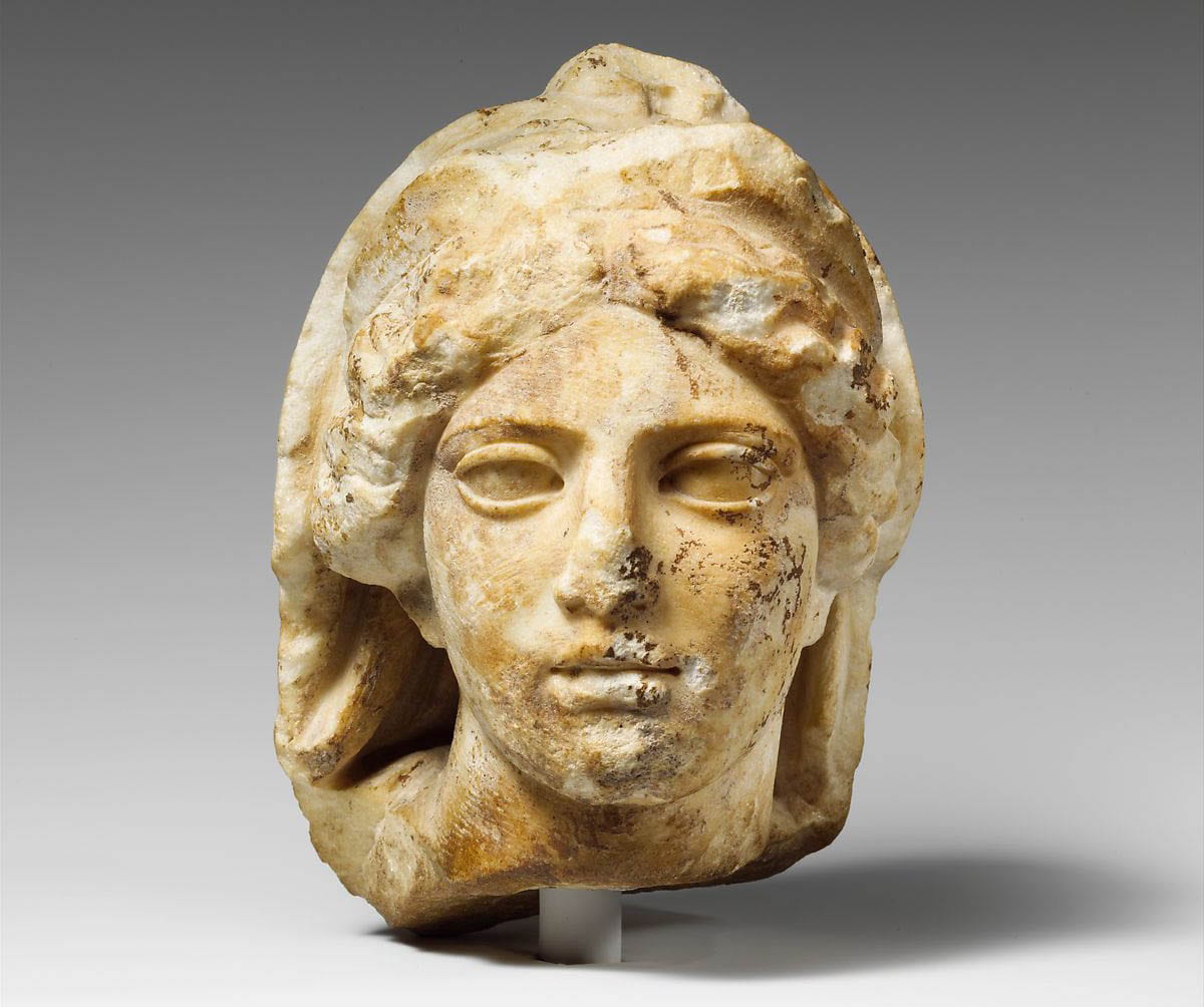 greek marble head diadem veil