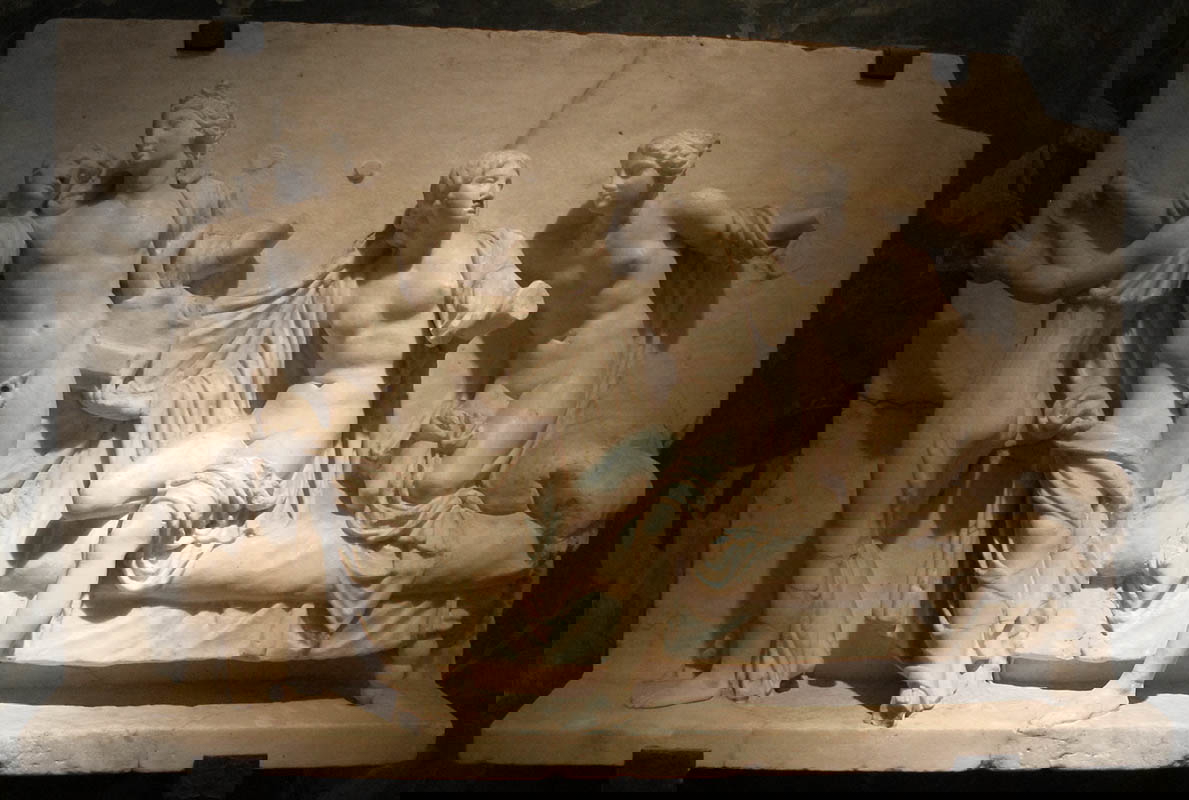 marble frieze young man hetaira