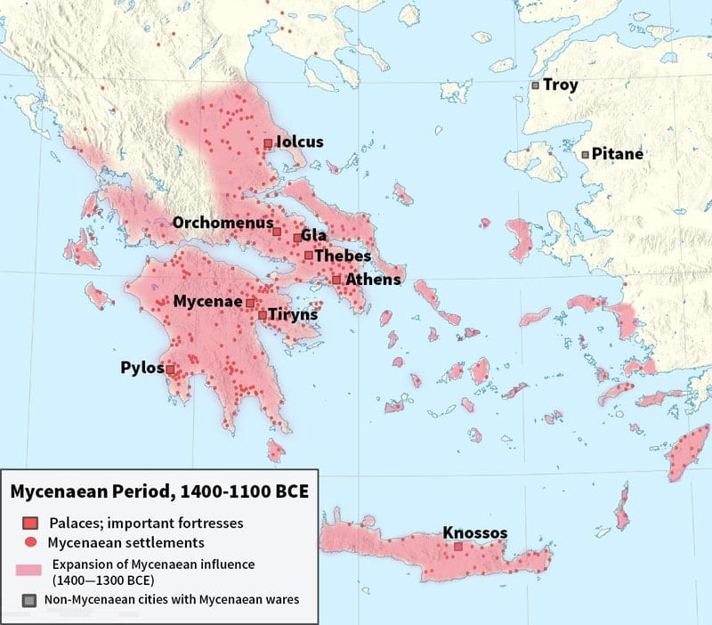 map of mycenaean greece