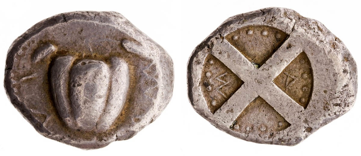 pomegranate incuse square melos coin