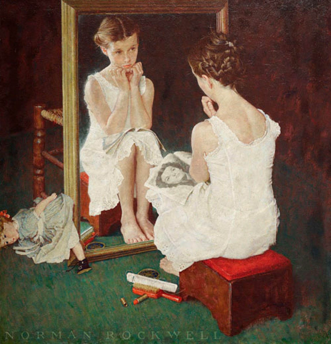 rockwell girl at mirror