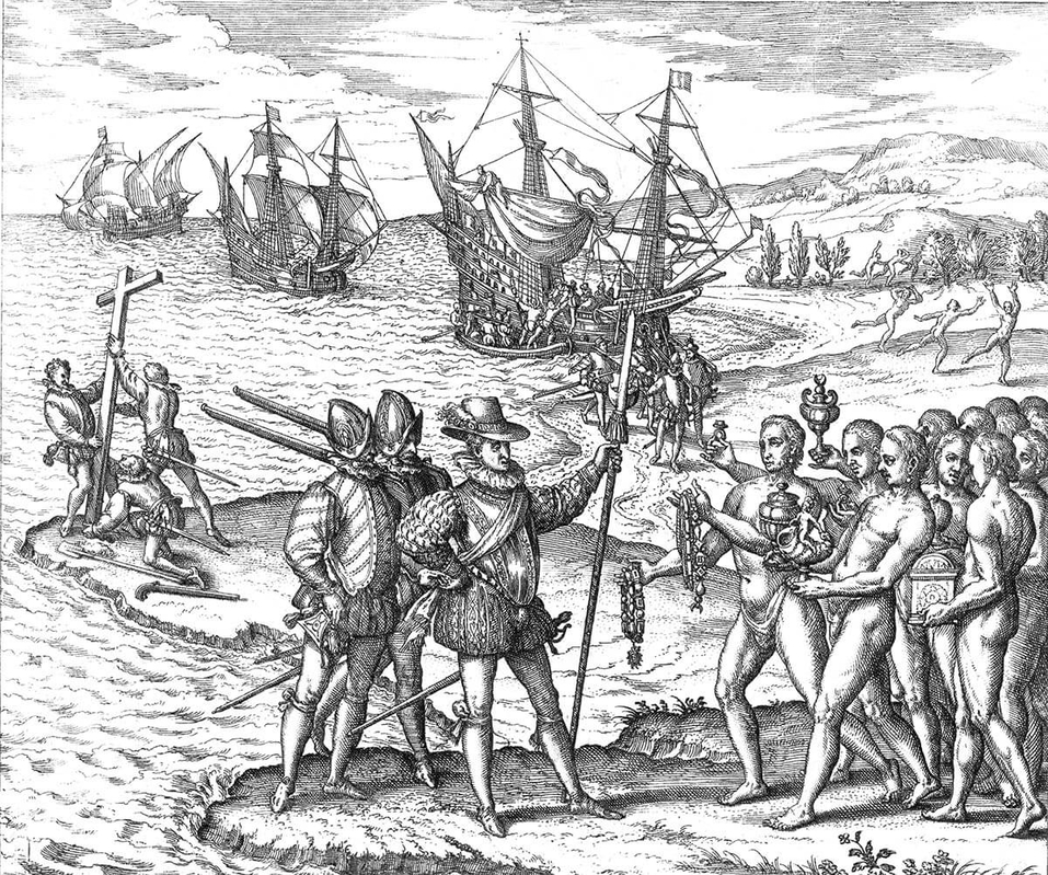 Christopher Columbus offered gold treasures in Hispaniola in 1492