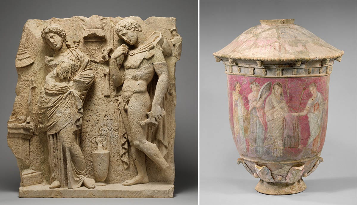 limestone funerary relief terracotta vase