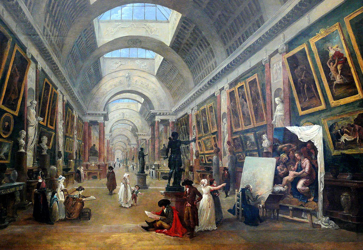 Louvre museum visitors in 1796 Hubert Robert project