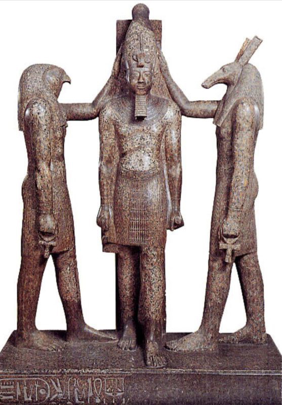 group statue ramesses iii horus seth