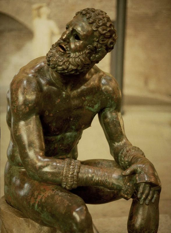 boxer at rest bronze statue