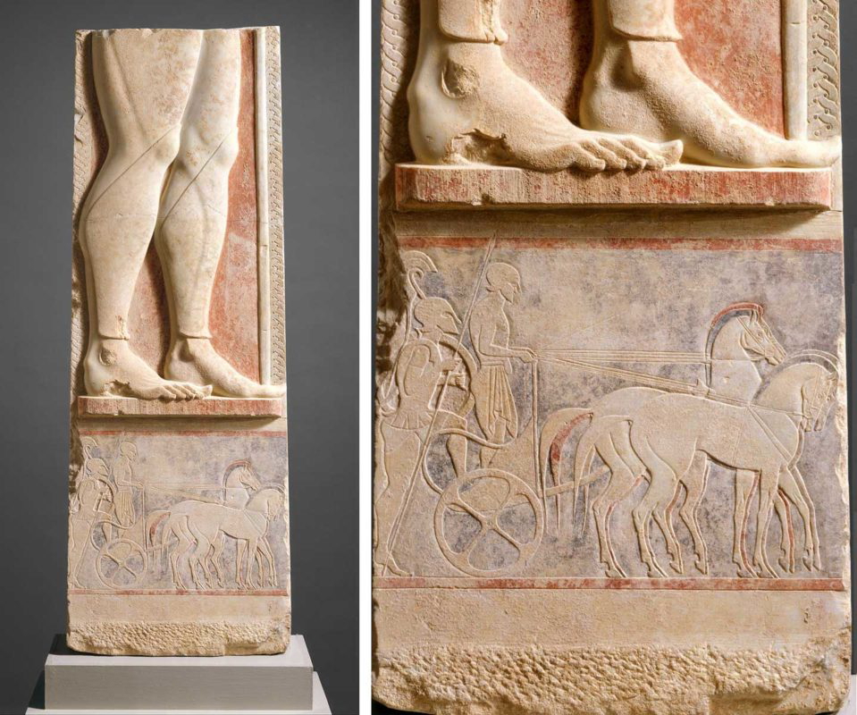 fragment marble stele hoplite