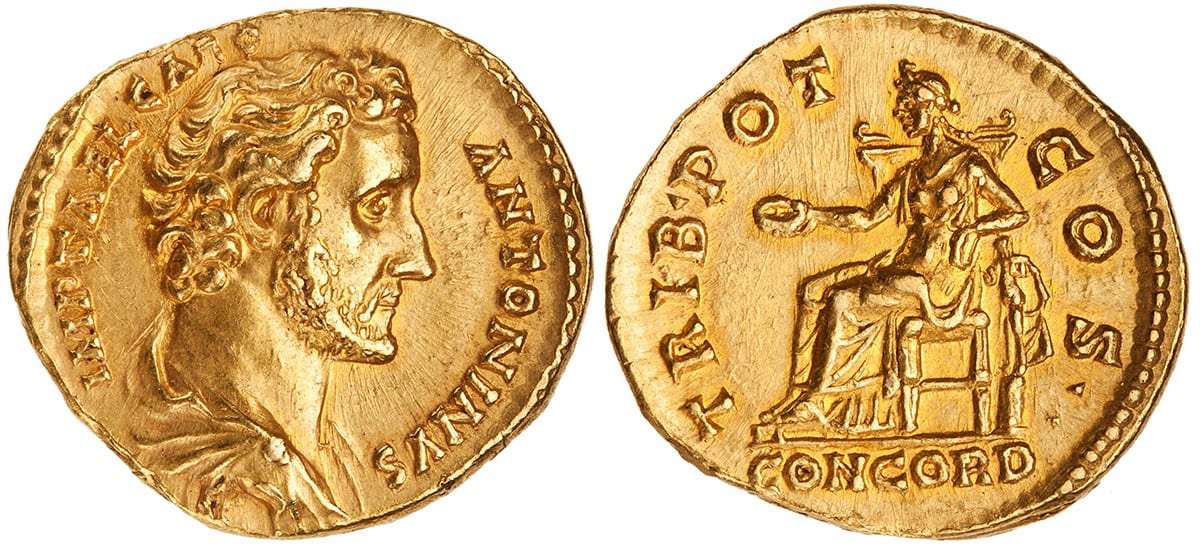 gold aureus hadrian antoninus pius