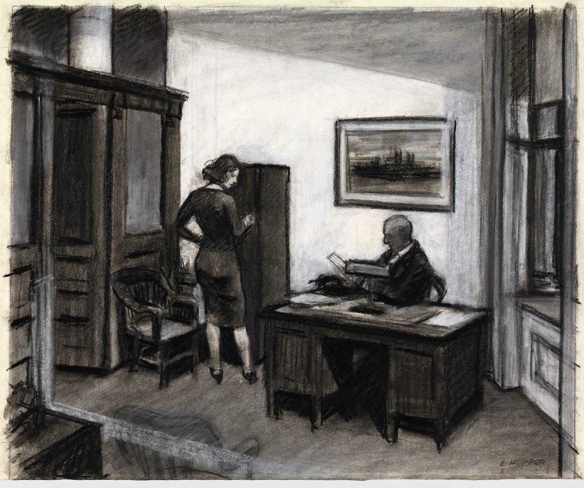 study for office at night edward hopper
