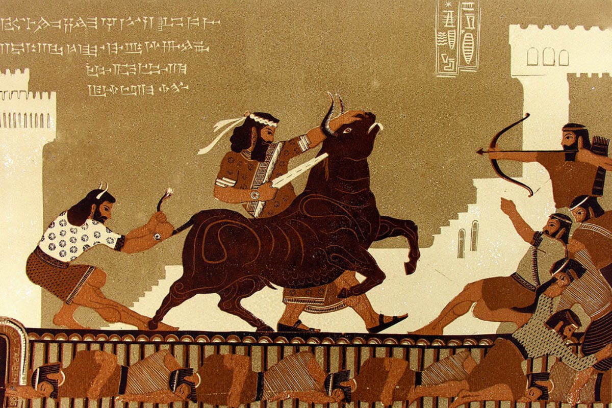 gilgamesh and enkidu bull of heaven wael tarabieh, mesopotamia