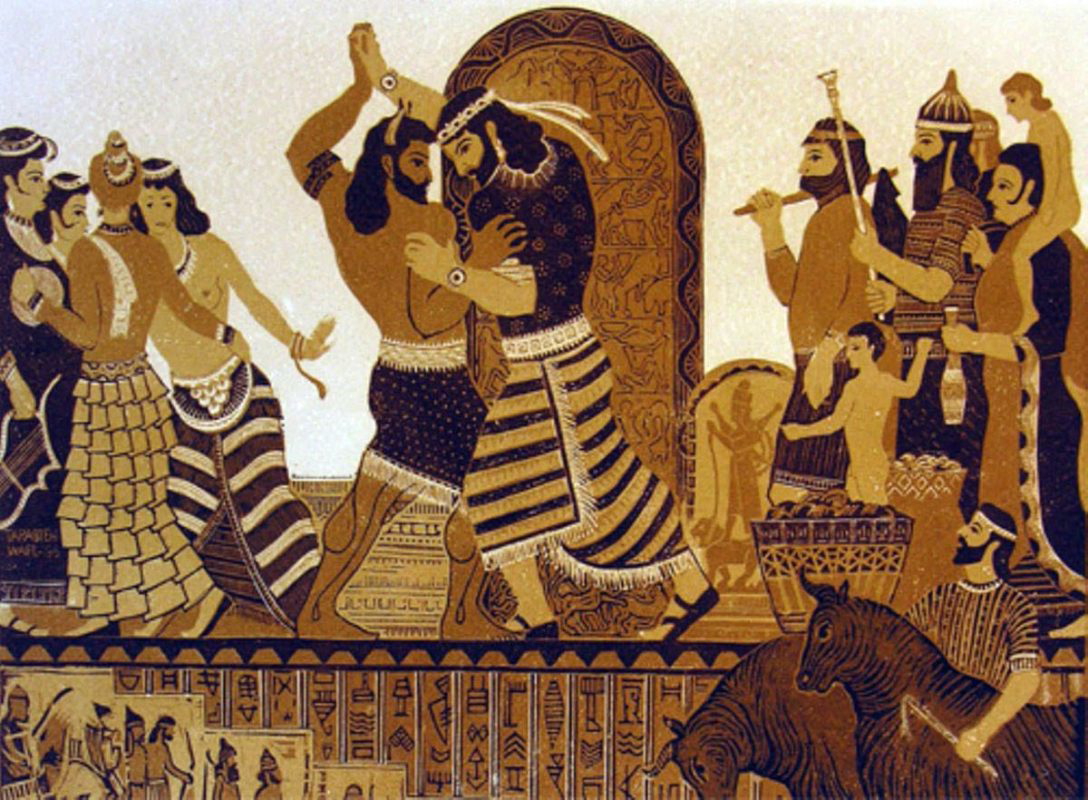 gilgamesh fighting enkidu, mesopotamia and ancient greece