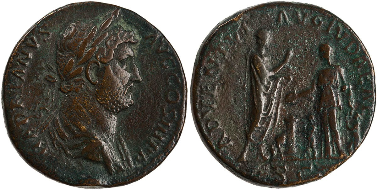 orichalcum sestertius hadrian coin