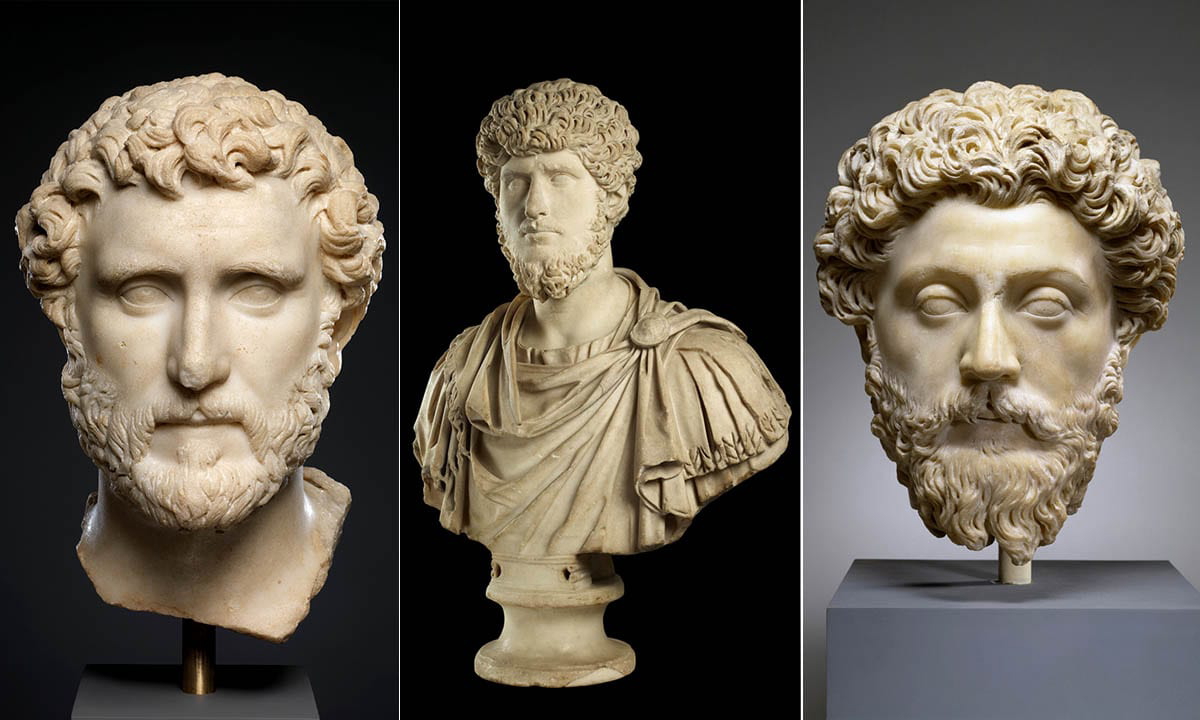 busts roman emperors antoninus lucius marcus aurelius