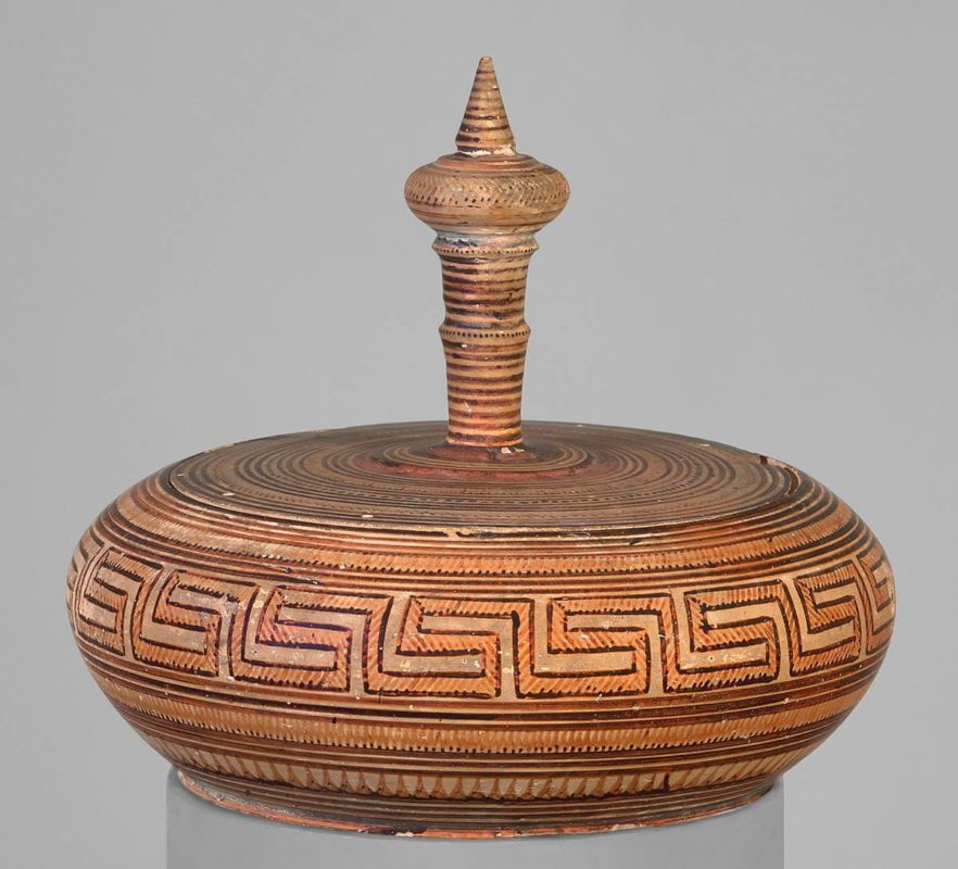 geometric style terracotta pyxis