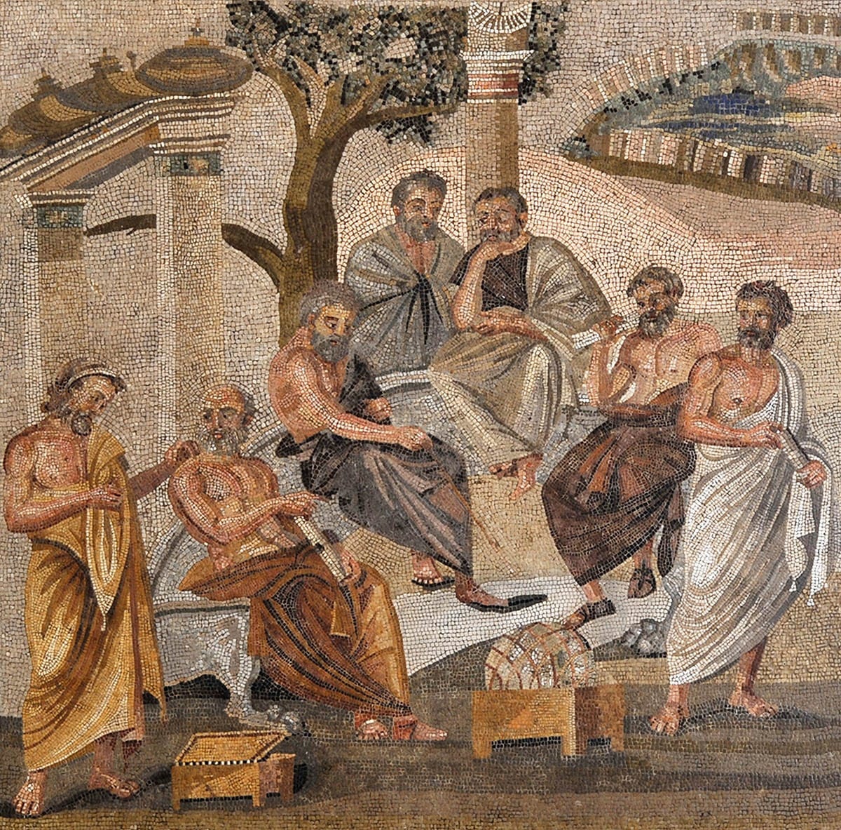 Scholars discussing in the Mouseion