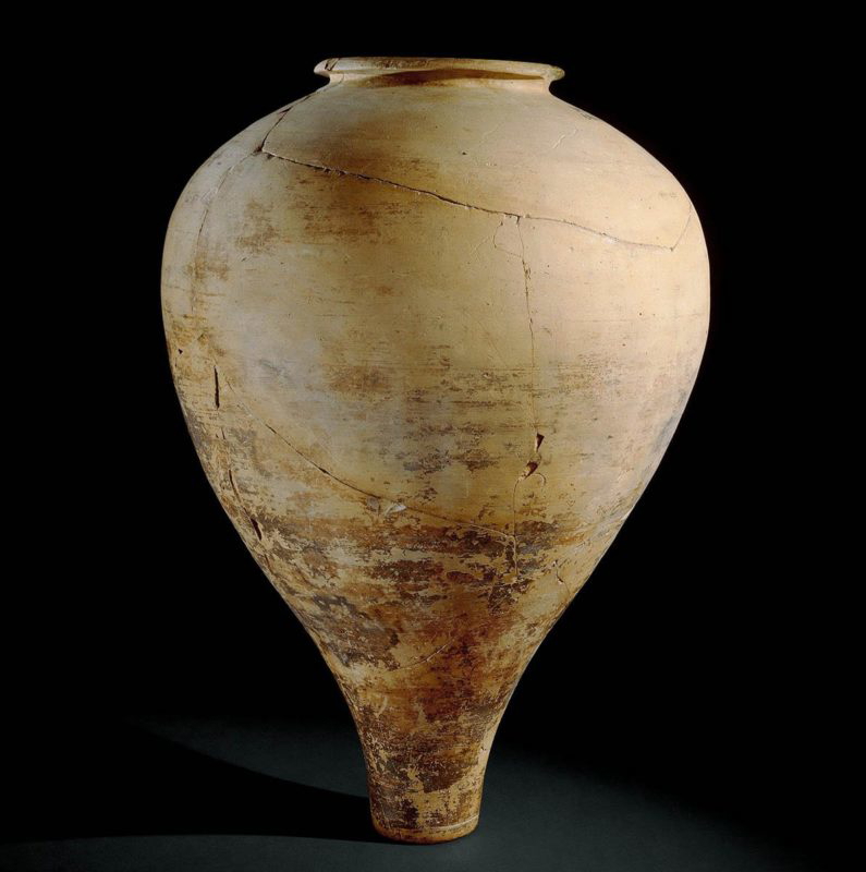 inverted pear shaped pottery jar