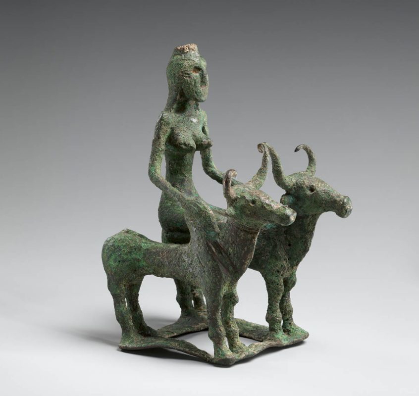 indus sculpture woman riding bulls