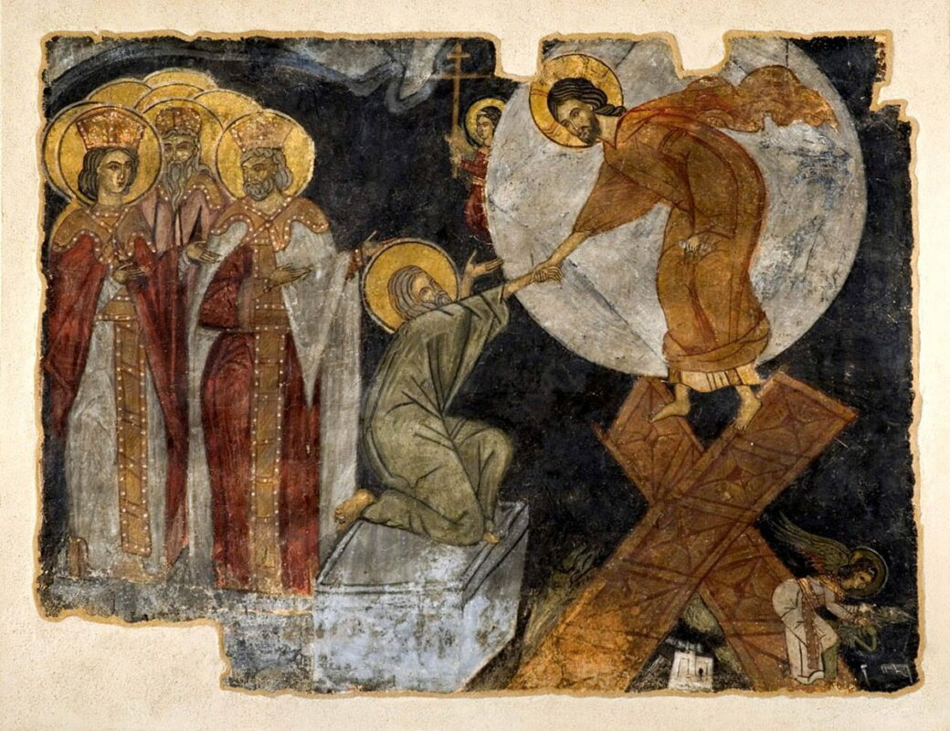 mural christ pulling adam