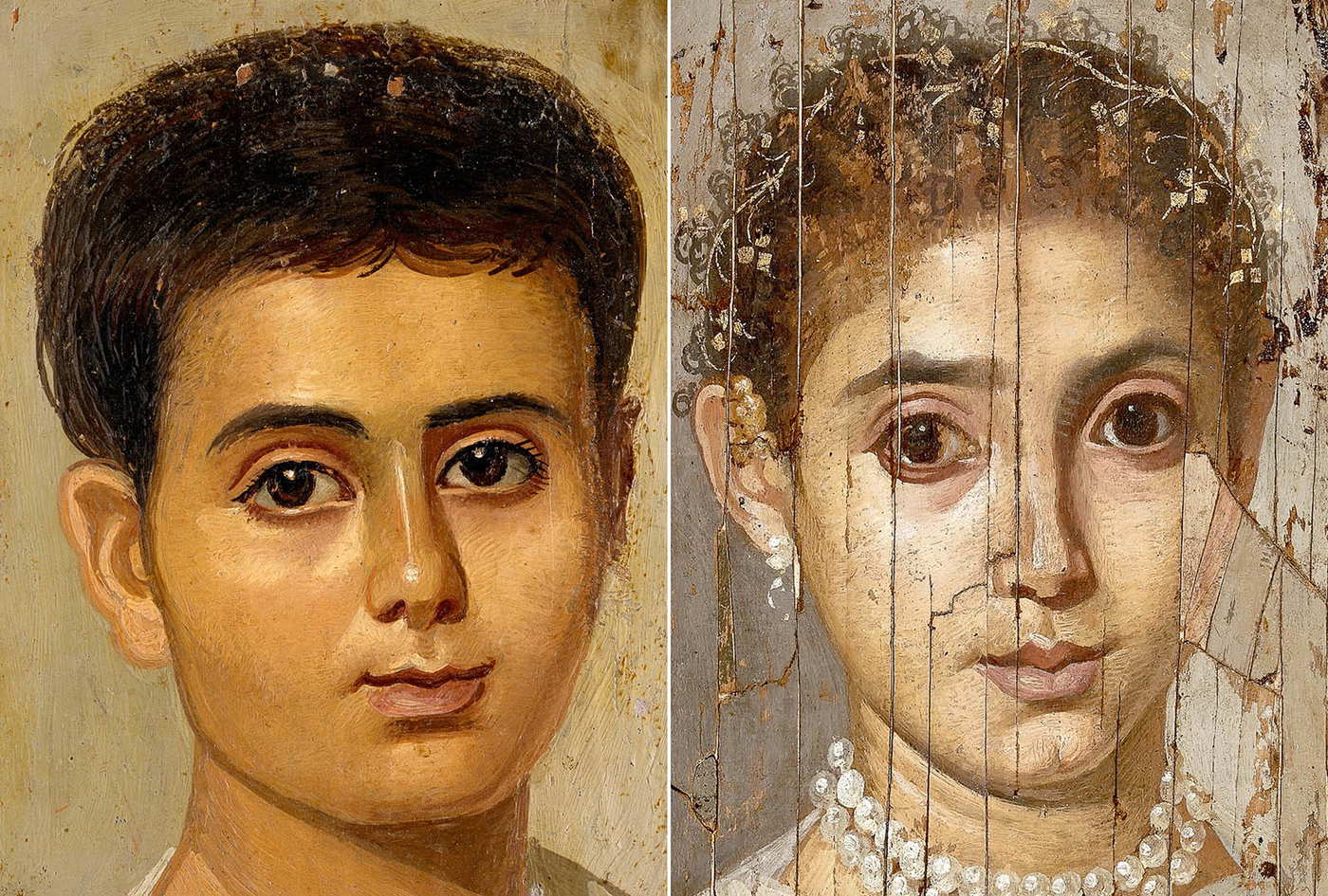 Eutyches and young girl mummy portrait paintings