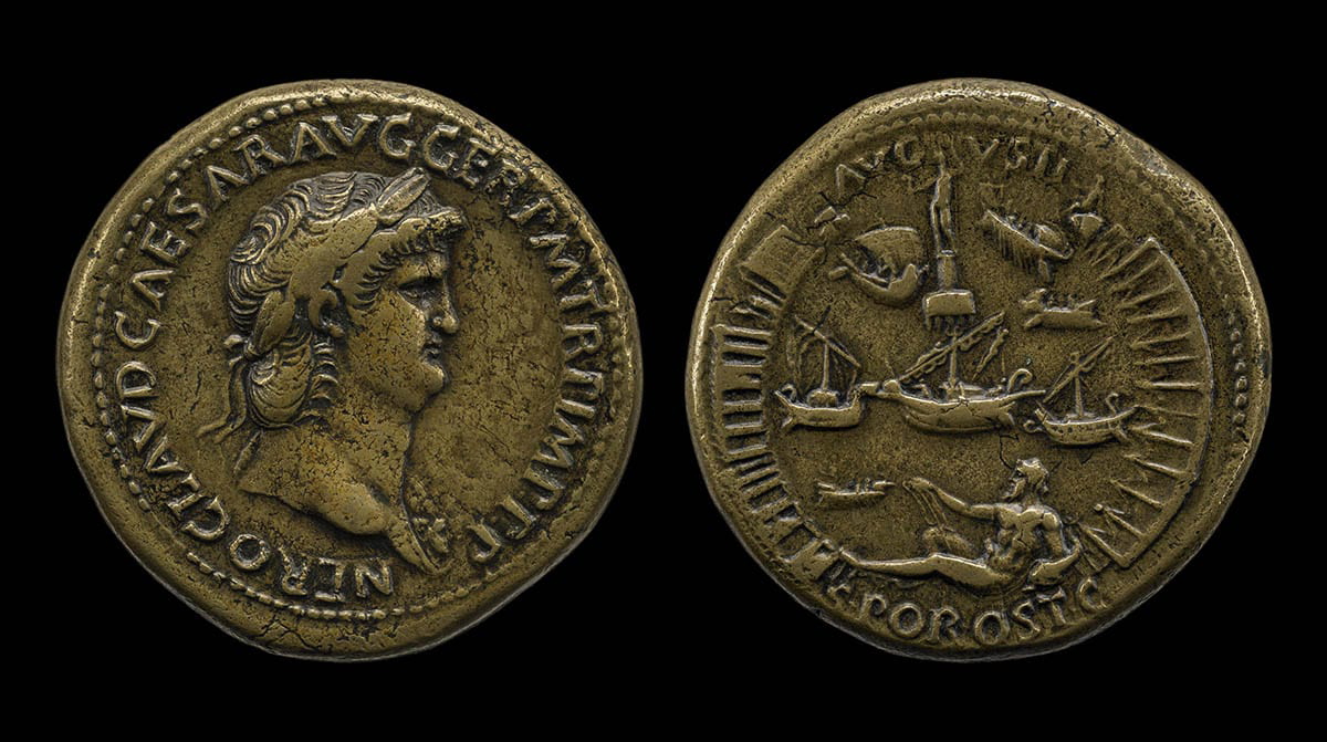 nero port ostia sestertius