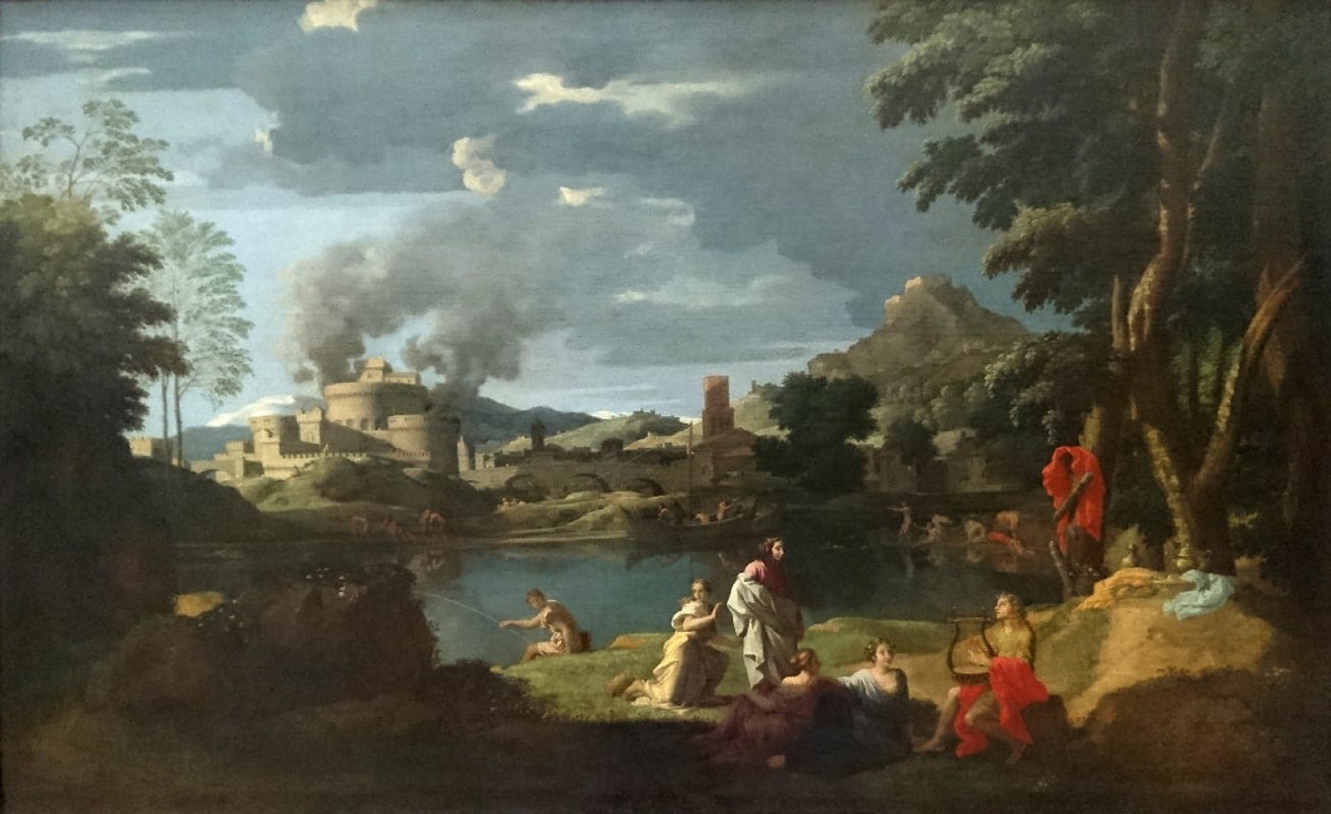nicolas-poussin-landscape-orpheus-eurydice-story-louvre-paitning