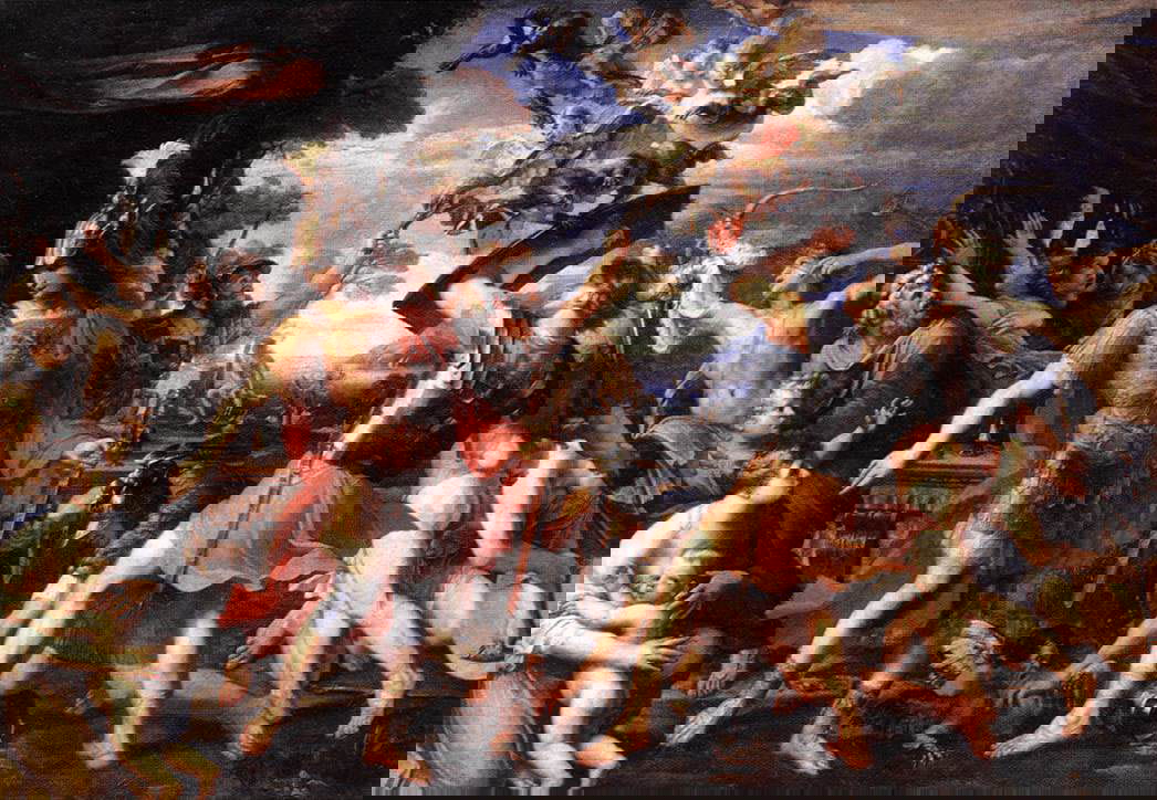 aeneas and companions fighting harpies