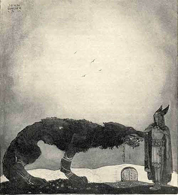 tyr and fenrir illustration john bauer