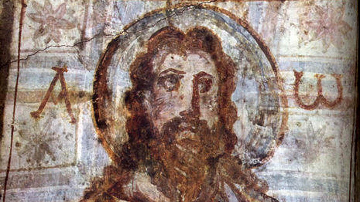 bearded christ mural catacombs commodilla