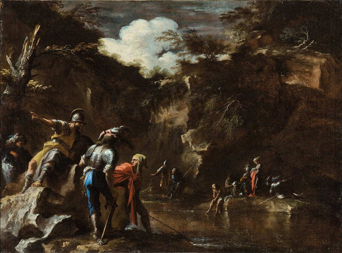 salvator-rosa-thales-river-flow-lydian-army-painting