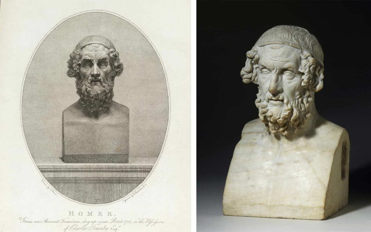 marble and drawing of bust of homer