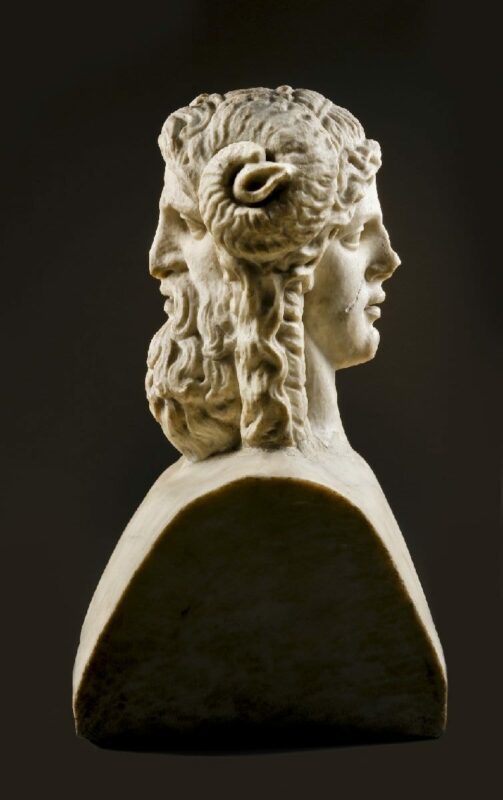 A Roman Marble bust of a dual-faced Serapis, c. 30 BCE-395 CE, via The Brooklyn Museum, New York 